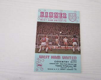 1980-81 West Ham United v Coventry City League Cup Semi-Final 2ND LEG Programme Ideal Christmas Gift, Fathers Day, Birthday Present