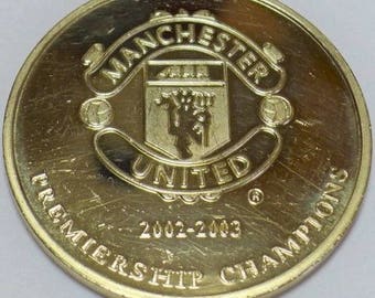 2002-2003 Manchester United Football Club Medallion Sir Alex Ferguson Paul Scholes Roy Keane David Beckham Celebrating Winning Premiership