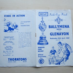 1959 Ballymena United v Glenavon Irish Cup Final REPLAY Football Programme. Ideal Christmas Gift, Father&#39;s Day, Birthday Present