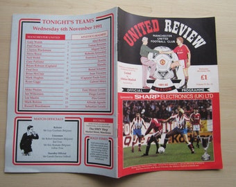 1991-92 Manchester United v Atletico Madrid ECW Cup 2nd Rd 2nd Leg Match Programme. Ideal Christmas Gift, Fathers Day, Birthday Present