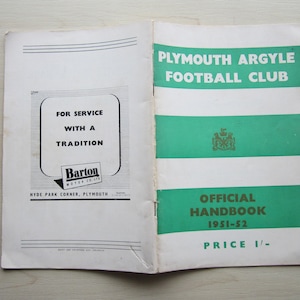 1951-52 Plymouth Argyle Football Club Handbook, Yearbook, Annual, Souvenir.  Ideal Christmas Gift, Fathers Day, Birthday Present