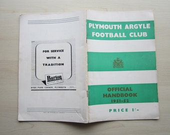 1951-52 Plymouth Argyle Football Club Handbook, Yearbook, Annual, Souvenir.  Ideal Christmas Gift, Fathers Day, Birthday Present