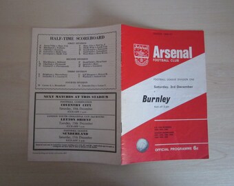 1966/67 Arsenal v Burnley Football League Division One Match Programme. Ideal Christmas Gift, Fathers Day, Birthday Present