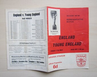 1967-68 England v Young England International Football Match Programme. Ideal Christmas Gift, Father's Day Birthday Present For Him