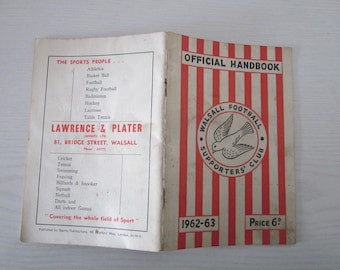 1962-63 Walsall Football Club Handbook, Yearbook. Ideal Christmas Gift, Fathers Day, Birthday Present For Him