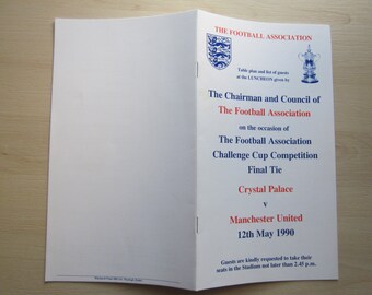 1990 LUNCHEON MENU Crystal Palace v Manchester United, F A Cup Final Tie. Ideal Christmas Gift, Father's Day, Birthday Present
