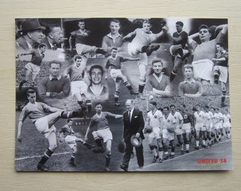 United '58 Remembered 1958 Manchester United REAL PHOTO Postcard Munich Squad. Approx 6 " x 4".