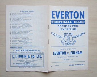 1959/60 Everton v Fulham, Football League Match Programme at Goodison Park. Ideal Christmas Gift, Fathers Day, Birthday Present