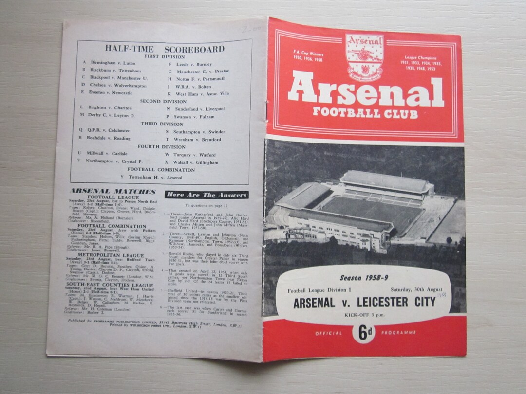 1958-59 Arsenal Leicester City Div One Football Match - Etsy España