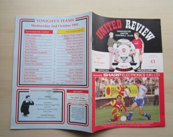 1991-92 Manchester United v PAE Athinaikos ECWC 1st Round 2nd Leg Match Programme. Ideal Christmas Gift, Fathers Day, Birthday Present