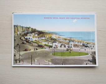 1940s Postcard, Madeira Drive, Beach And Aquarium, Brighton, England, UK. Genuine, Original. Used. Postmarked 1949.