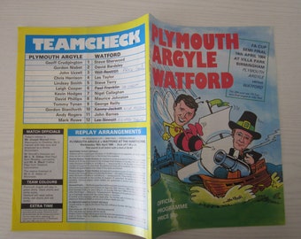 1984 Plymouth Argyle v Watford F A Cup Semi-Final Football Match Programme.Ideal Christmas Gift, Fathers Day, Birthday Present