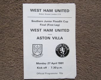 1981 West Ham United v Aston Villa Southern Junior Floodlit Cup Final 1st LEG Football Programme. Ideal Christmas, Birthday Present