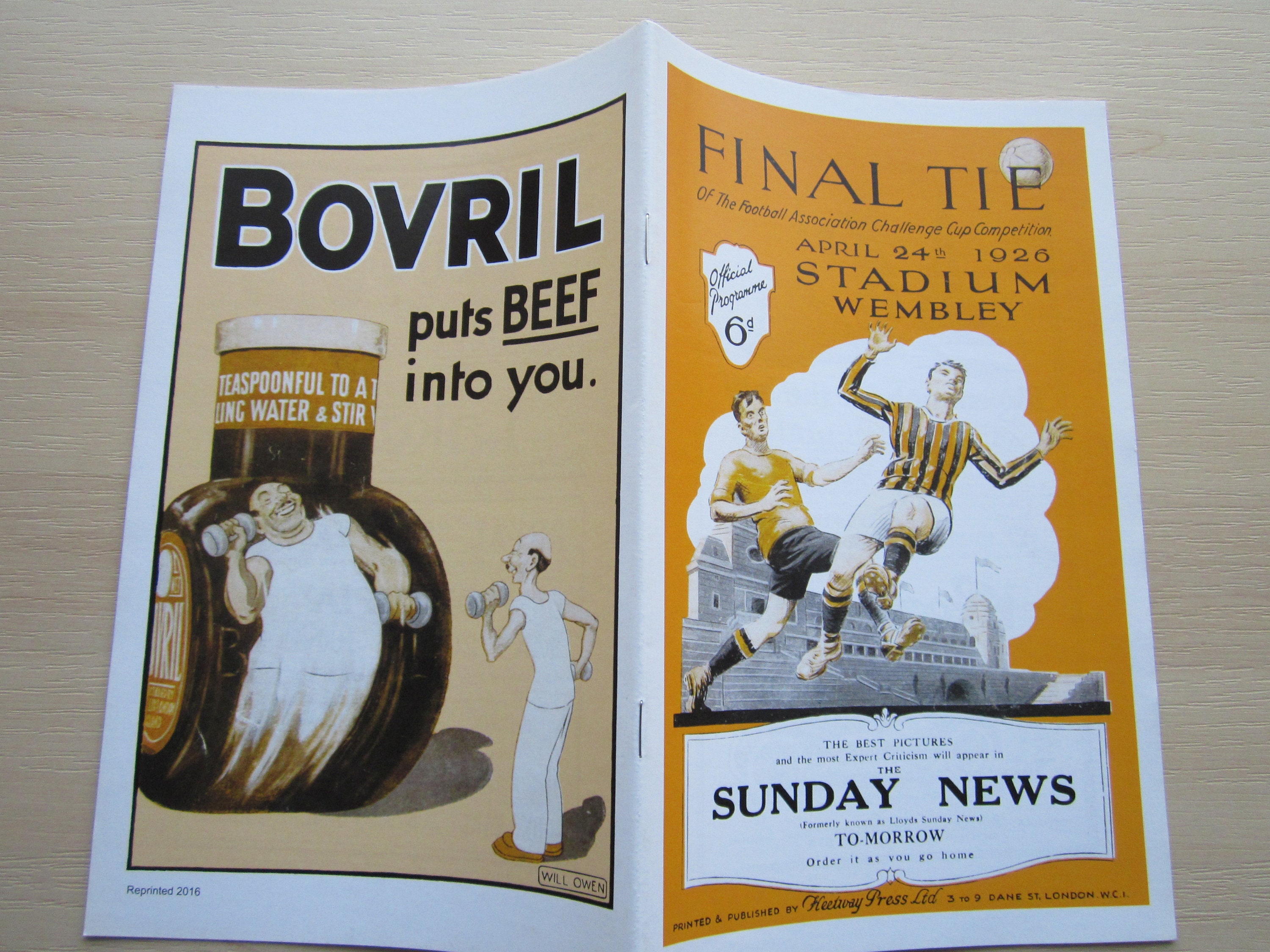 Image of 1926 Bolton Wanderers V Manchester City Reprint/Reproduction F A Cup Final Programme. Ideal Christmas Gift, Fathers Day, Birthday Present