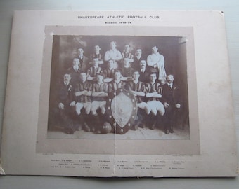 1913-14 Large Vintage Football Club Photograph Of Shakespeare Athletic Football Club On Cardboard Frame