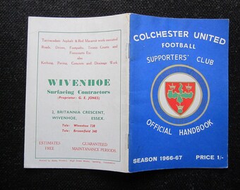 1966-67 Colchester United Football Soccer Club Handbook, Yearbook, Annual. Ideal Christmas Gift, Fathers Day, Birthday Present