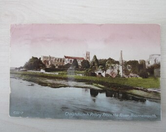 Christchurch Priory From The River, Bournemouth, United Kingdom, Genuine, Original, Real Photo Postcard (RPPC).