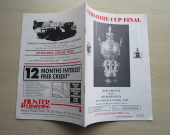 1991 Ayr United v Kilmarnock, Ayrshire Cup Final Football Match Programme. Ideal Christmas Gift, Fathers Day Birthday Present For Him