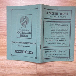 1946-47 Plymouth Argyle FC Football Soccer Club Handbook, Yearbook. Ideal Christmas Gift, Fathers Day, Birthday Present For Him
