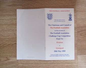 1989 LUNCHEON MENU Everton v Liverpool, F A Cup Final Tie. Ideal Christmas Gift, Father's Day, Birthday Present