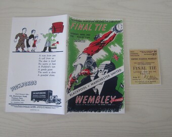 1948 REPLICA Blackpool v Manchester United F. A. Cup Final Football Programme PLUS Ticket. Ideal Christmas Gift Fathers Day Birthday Present