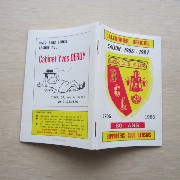 1986-87 Racing Club De Lens Football Club Handbook Annuaire Souvenirs Idéal cadeau de Noël Cadeau d'anniversaire pour la fête des pères