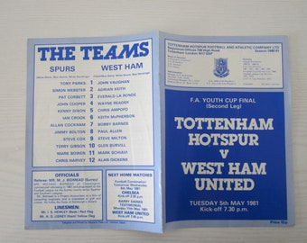 1981 Tottenham Hotspur FC v West Ham United FC F A Youth Cup Final 2ND LEG Programme Ideal Christmas Gift, Birthday Present