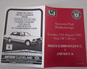 1981 Middlesbrough FC v Japan Friendly Football Match Programme 11 August 1981. Ideal Christmas Gift, Fathers Day, Birthday Present