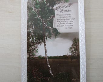 Postcard, "Greetings, Happy Birthday", Real Photo (RPPC) Postcard, Genuine, Original.