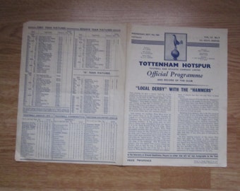 1959-60 Tottenham Hotspur v West Ham United Football Division One Match Programme Ideal Christmas Gift, Fathers Day, Birthday Present