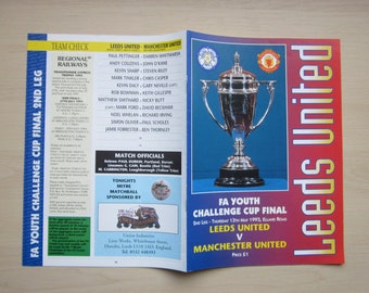 1992-93 Leeds United v Manchester United F A Youth Cup Final Football Match Programme. Ideal Christmas Gift, Birthday Present
