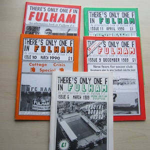 1980s/1990s FIVE Original &quot;There&#39;s only one F in Fulham&quot; Fulham Football Club Magazines. Ideal Christmas Gift, Fathers Day, Birthday Present