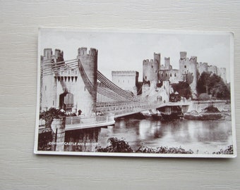 Conway Castle & Bridge, Wales, UK. REAL PHOTO Postcard. Genuine, Original. Unused.
