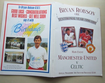 1990-1991 Bryan Robson Testimonial Year, Manchester United v Celtic Souvenir Programme. Ideal Christmas, Father's Day Birthday gift For Him