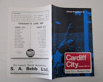 1972-73 Cardiff City v Bangor City Welsh Cup Final Football Match Programme Ideal Christmas Gift, Fathers Day, Birthday Present