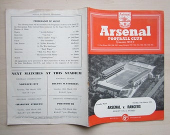 1954-55 Arsenal v Rangers (Friendly) Football Match Programme, Souvenir.