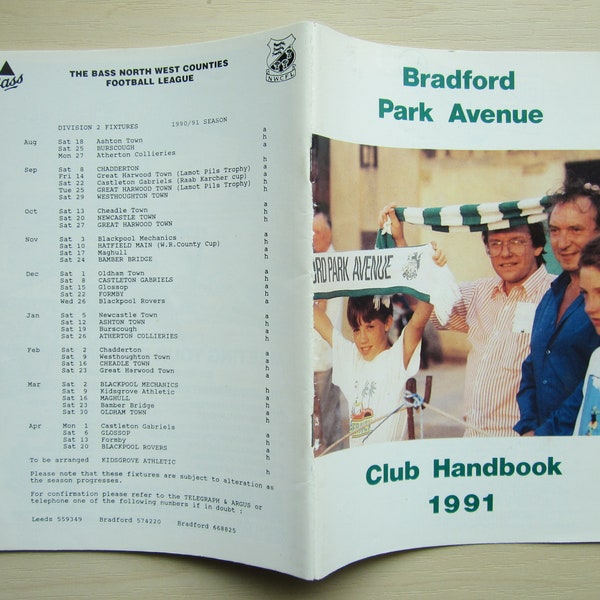 1991 Bradford Park Avenue Football Club Manuel, souvenir, brochure. Cadeau de Noël idéal pour lui pour la fête des pères