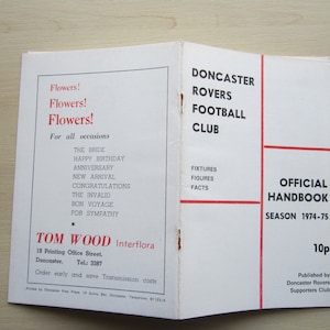 1974-75 Doncaster Rovers Football Club Handbook, Yearbook, Annual, Souvenir. Ideal Christmas Gift, Fathers Day, Birthday Present