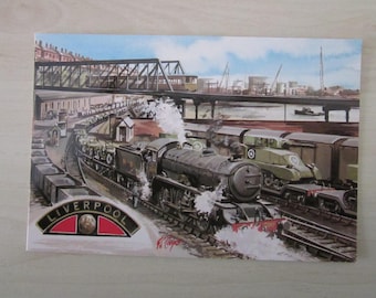 Liverpool Postcard, Limited Edition Paintings Featuring Locomotives Named After Football Clubs. Published Dawn Cover Productions.