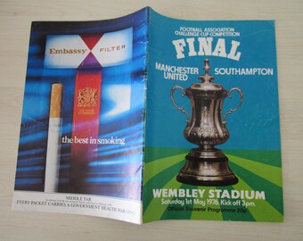Programma della finale di FA Cup 1976 tra Manchester United e Southampton, ricordo della partita.