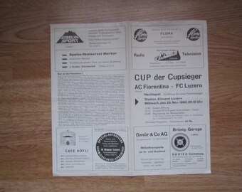 1960 Luzern v Fiorentina Cup Winners Cup Quarter Final BOTH LEGS. Ideal Christmas Gift, Fathers Day, Birthday Present For Him.