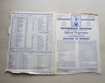 1959-60 Tottenham Hotspur v Burnley Football Division One Match Programme Ideal Christmas Gift, Fathers Day, Birthday Present