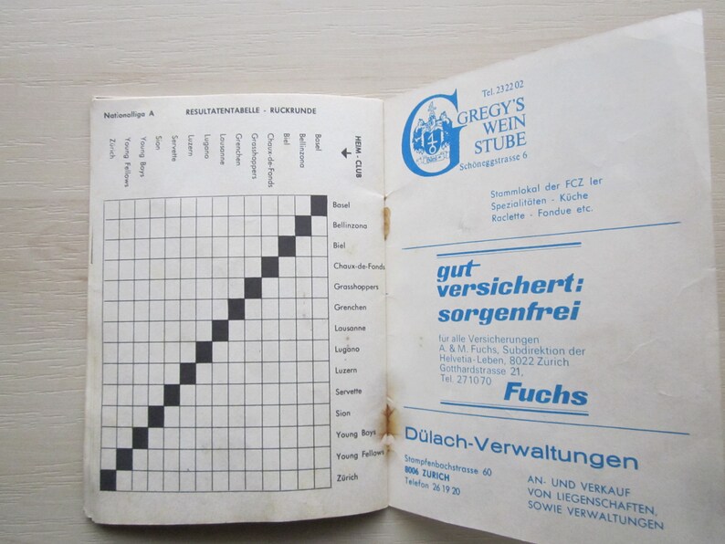 Birthday Present Ideal Christmas Gift Fathers Day Yearbook 1967-68 Zurich Football Club Handbook Annual Souvenir
