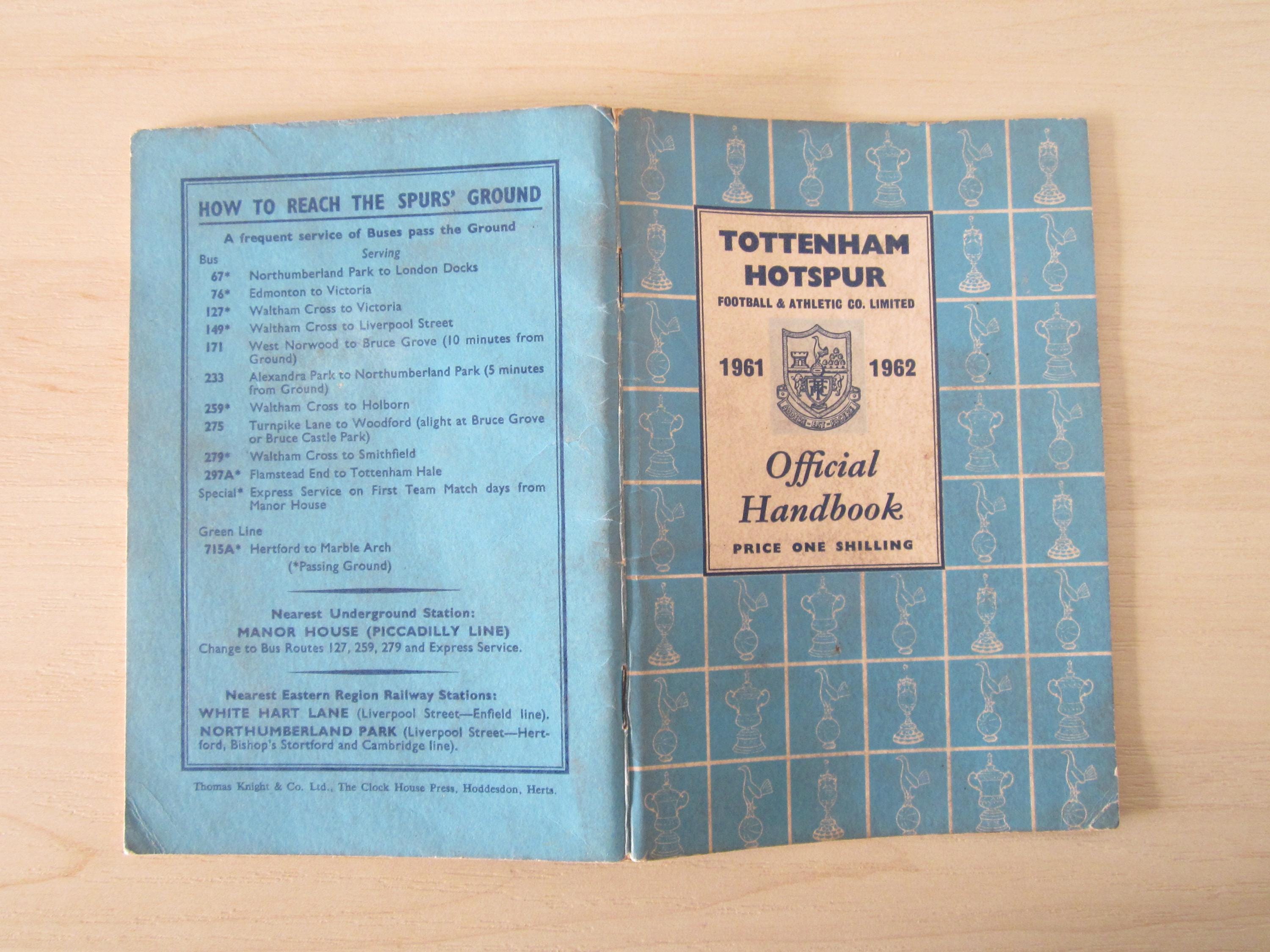 1961-62 Tottenham Hotspur Football Club Handbook, Yearbook, Annual, Souvenir. Ideal Christmas Gift, Fathers Day, Birthday Present