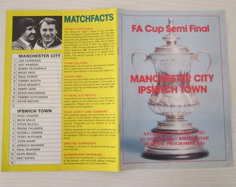 1980-81 Manchester City v Ipswich Town F A Cup Semi-Final Football Programme. Ideal Christmas Gift, Fathers Day, Birthday Present