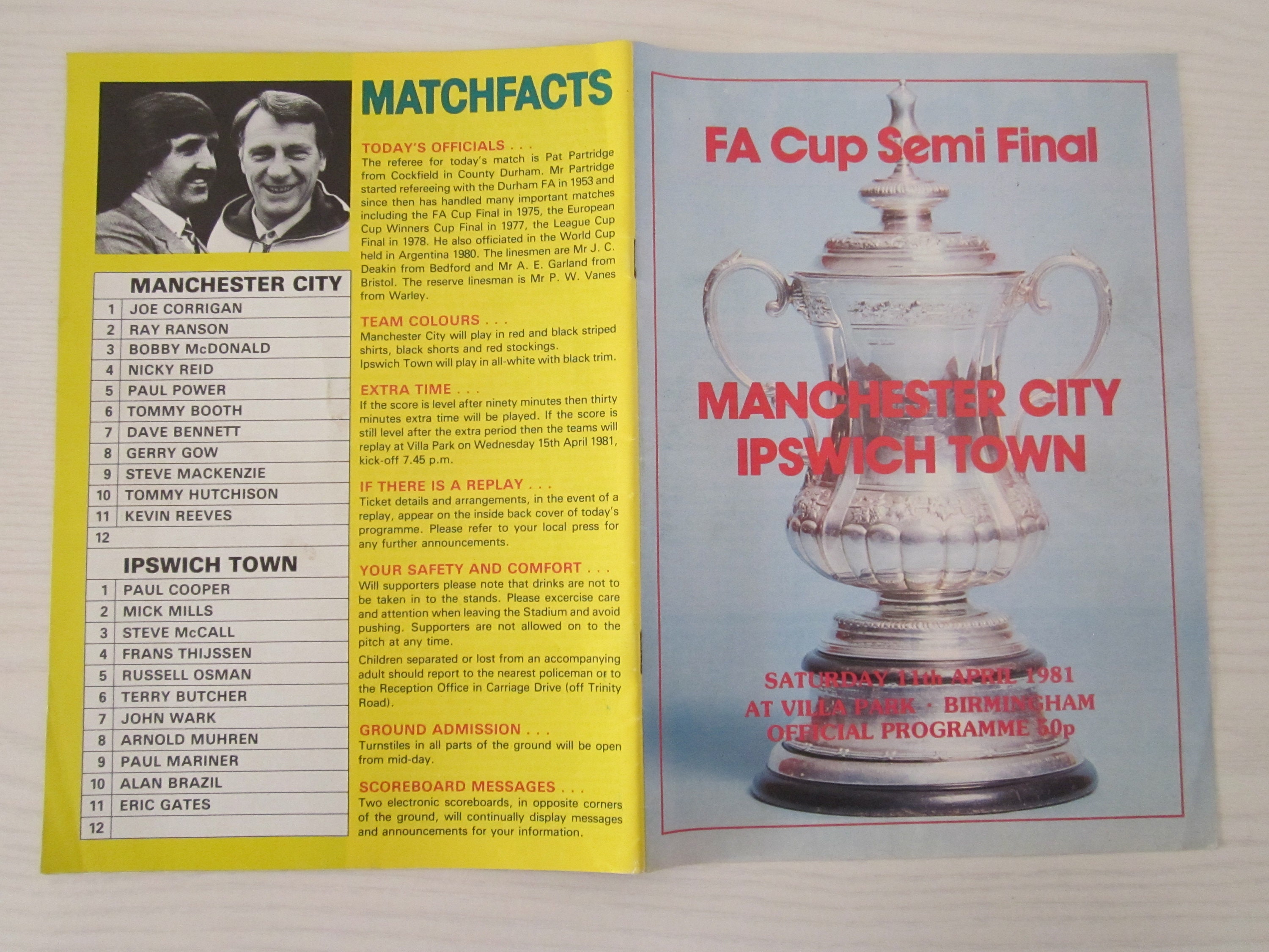 MANCHESTER CITY V IPSWICH TOWN FA CUP SEMI FINAL 1980/81 