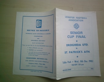1982-83 Season, Drogheda United v St. Partrick's Athletic Leinster Senior Cup Final Programme. Ideal Christmas Gift, Fathers Day Gift