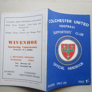 1965-66 Colchester United Football Supporters&#39; Club Handbook, Yearbook, Annual. Ideal Christmas Gift, Fathers Day, Birthday Present