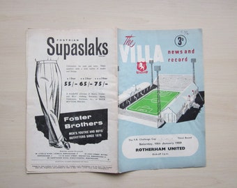 1958-59 Aston Villa v Rotherham F A Cup 3rd Round Football Programme, Souvenir. Ideal Christmas Gift, Fathers Day, Birthday Present For Him.