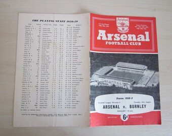 1958-59 Arsenal v Burnley Football League Division One Match Programme. Ideal Christmas Gift, Fathers Day, Birthday Present For Him